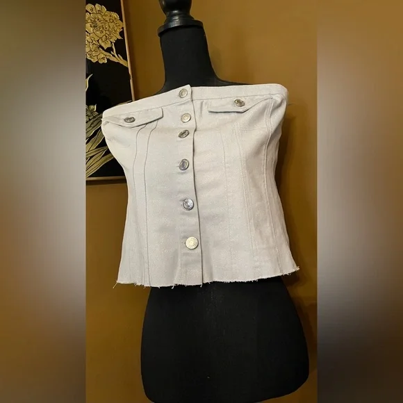 Zara Light Denim Button Up Tube Top New - Picture 5 of 12